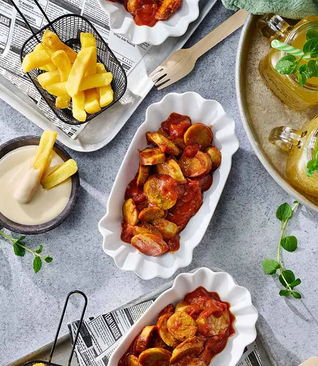 Currywurst z majonezem ponzu i sosem chili