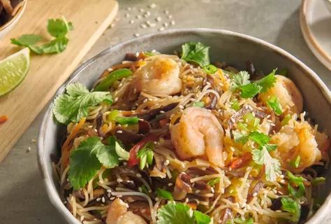 Krewetki teriyaki z grzybami mun
