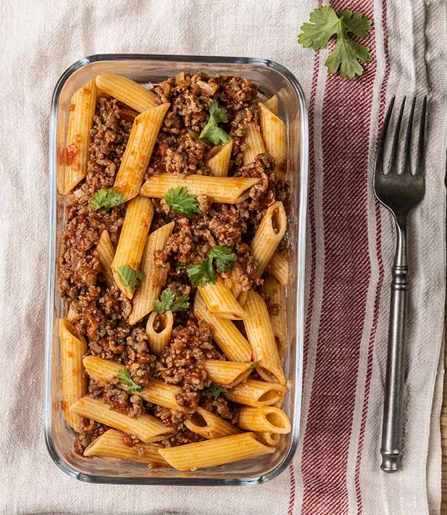 Makaron bolognese z sosem sojowym