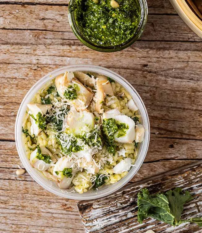 Kremowe risotto z jarmużem i dorszem